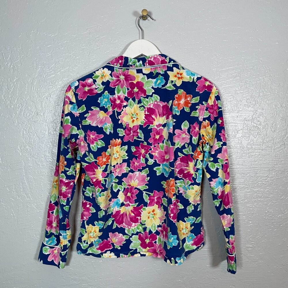 Lauren Ralph Lauren Women S Pink Blue Floral Pajama Set Cotton Button Front - Picture 6 of 13